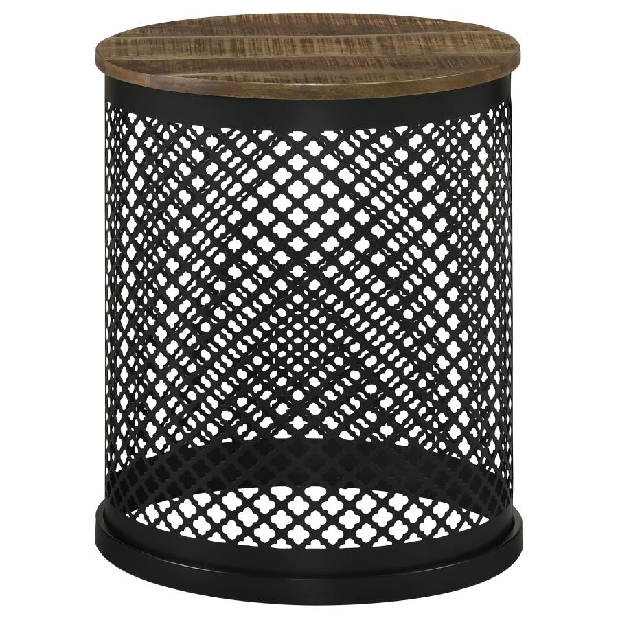 (image for) Aurora Round Drum Base Accent Side Table Natural and Black