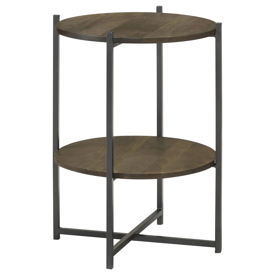 (image for) Axel Round Accent Table with Open Shelf Natural and Gunmetal