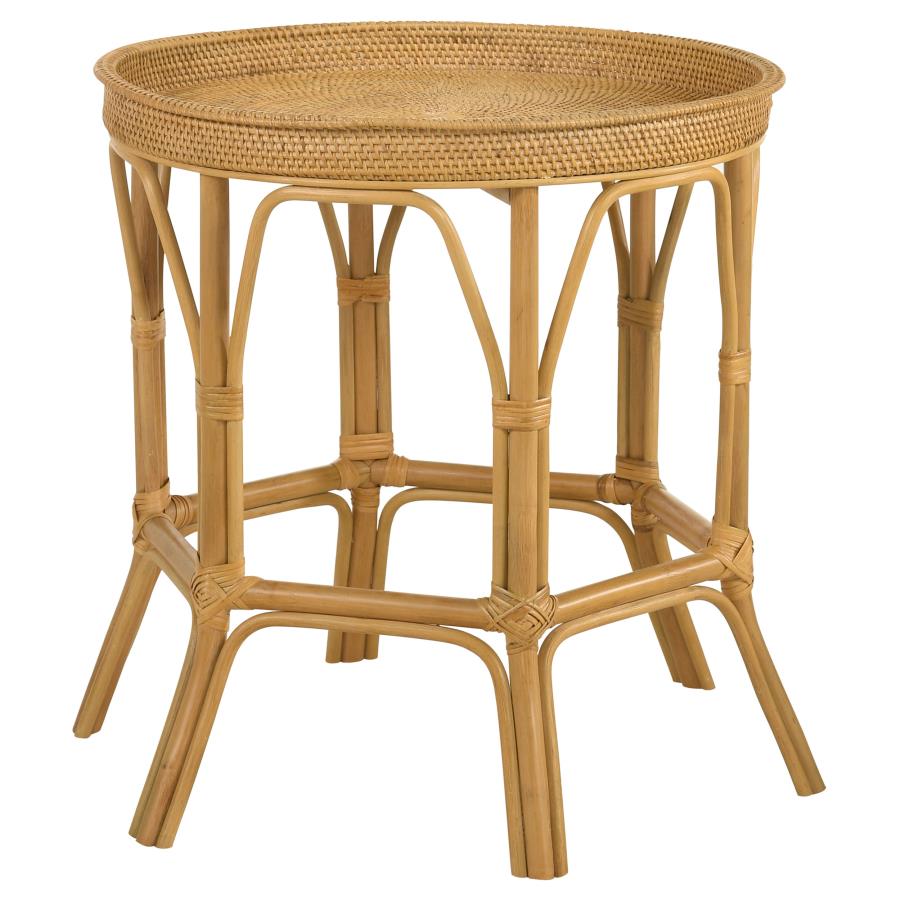 (image for) Antonio Round Rattan Tray Top Accent Side Table Natural