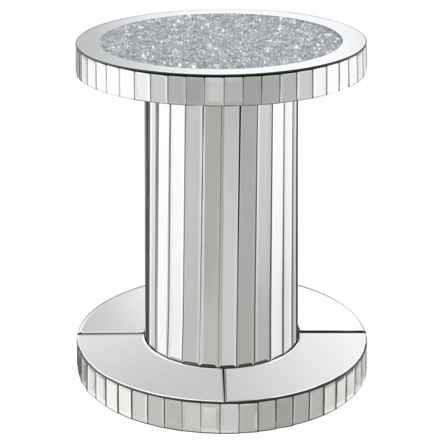 (image for) Dorielle Round Mirrored Acrylic Crystal Side Table Silver