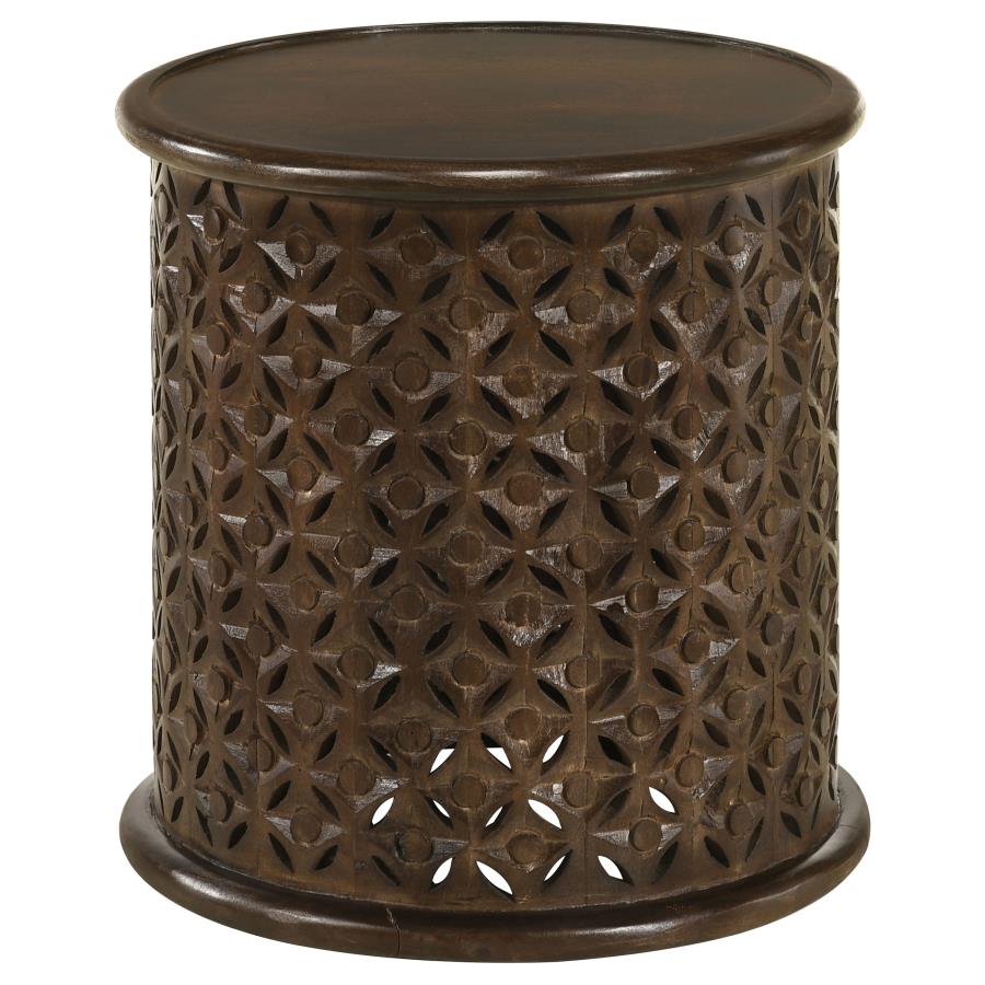 (image for) Krish 18-inch Round Mango Wood Side Table Dark Brown