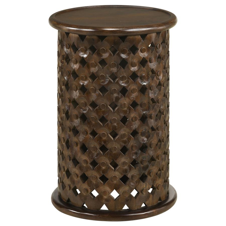 (image for) Krish 24-inch Round Mango Wood Side Table Dark Brown