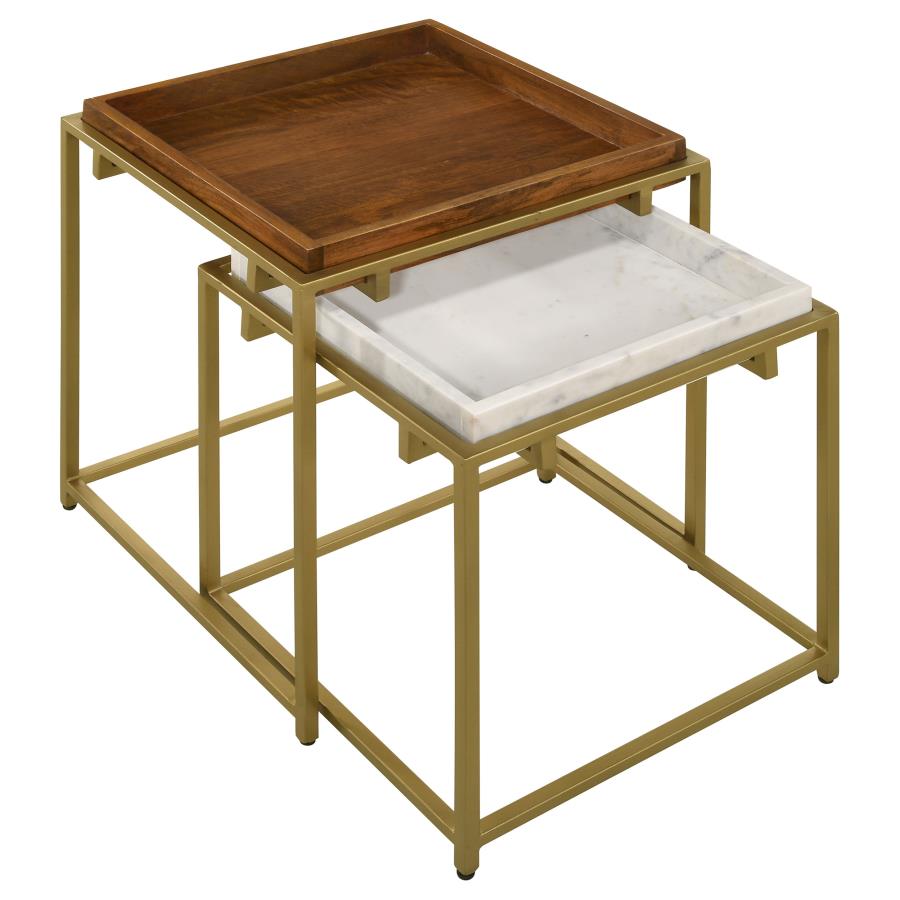 (image for) Bolden 2-Piece Wood and Marble Top Nesting Table Set Gold