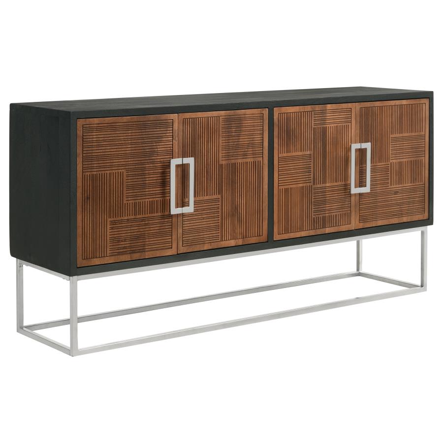 (image for) Borman 4-door Wood Accent Cabinet Walnut and Black