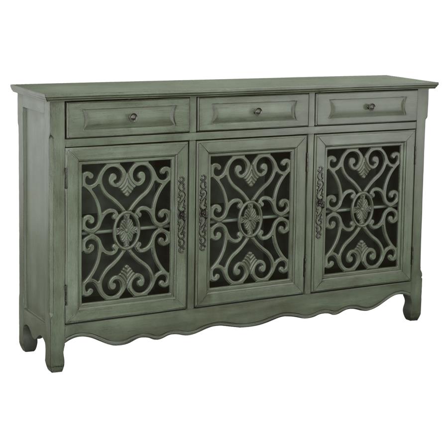 (image for) Madeline 3-drawer Scrollwork Accent Cabinet Antique Green