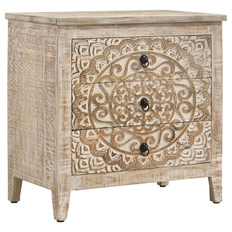 (image for) Mariska 3-drawer Wood Mandala Cabinet Distressed White