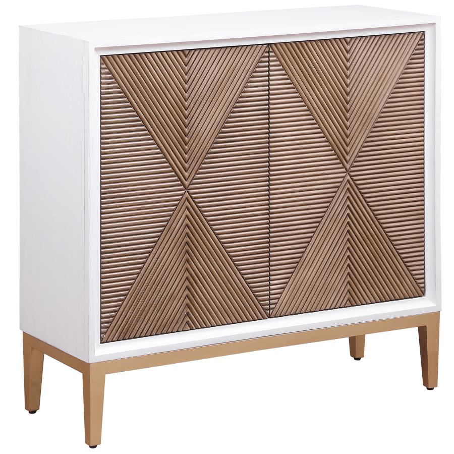 (image for) Gretchen 2-door Wood Fluted Parquet Cabinet White and Brown