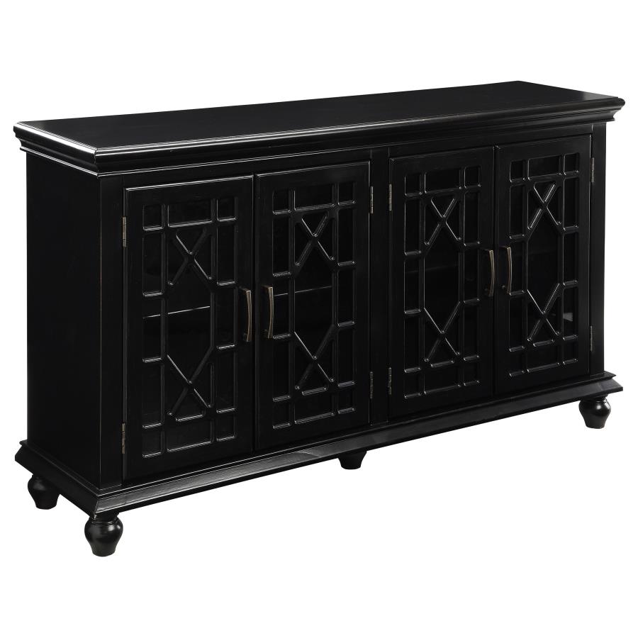 (image for) Kovu 4-door Wood Lattice Storage Accent Cabinet Black