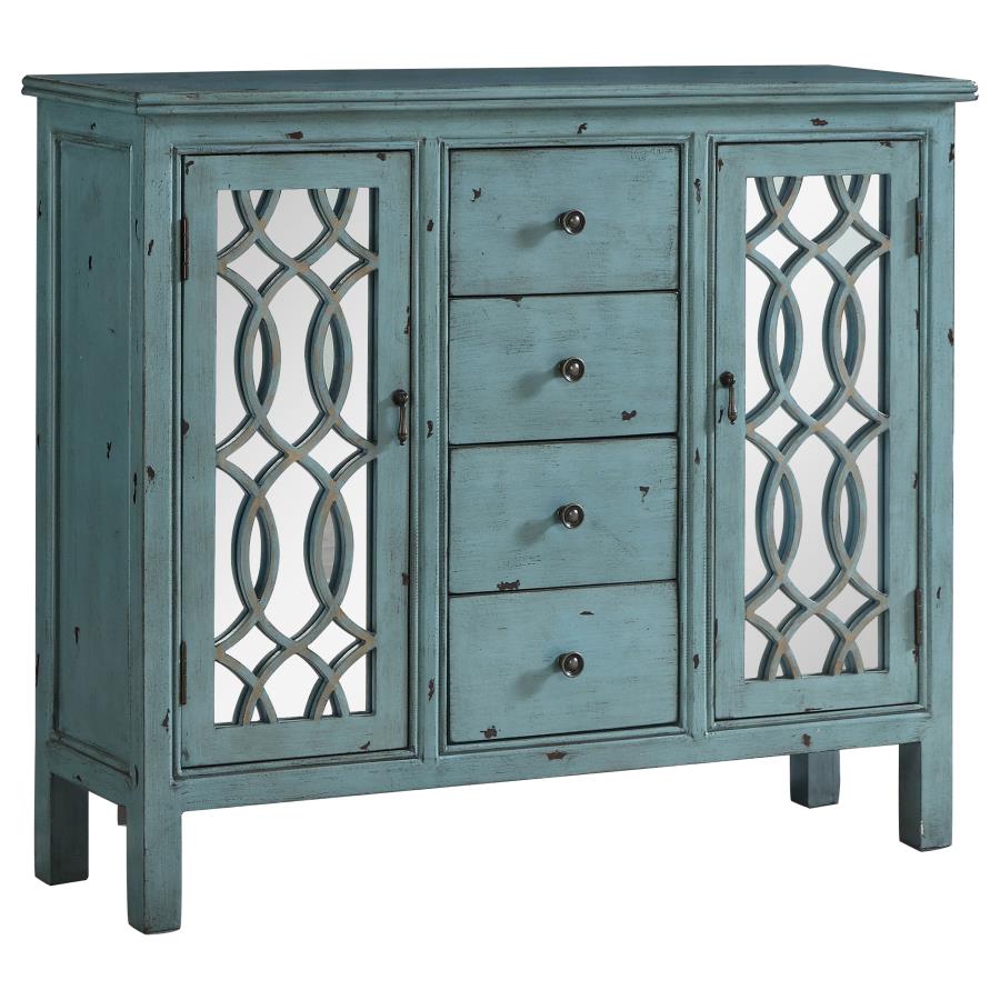 (image for) Rue 4-drawer Wood Trellis Accent Storage Cabinet Blue