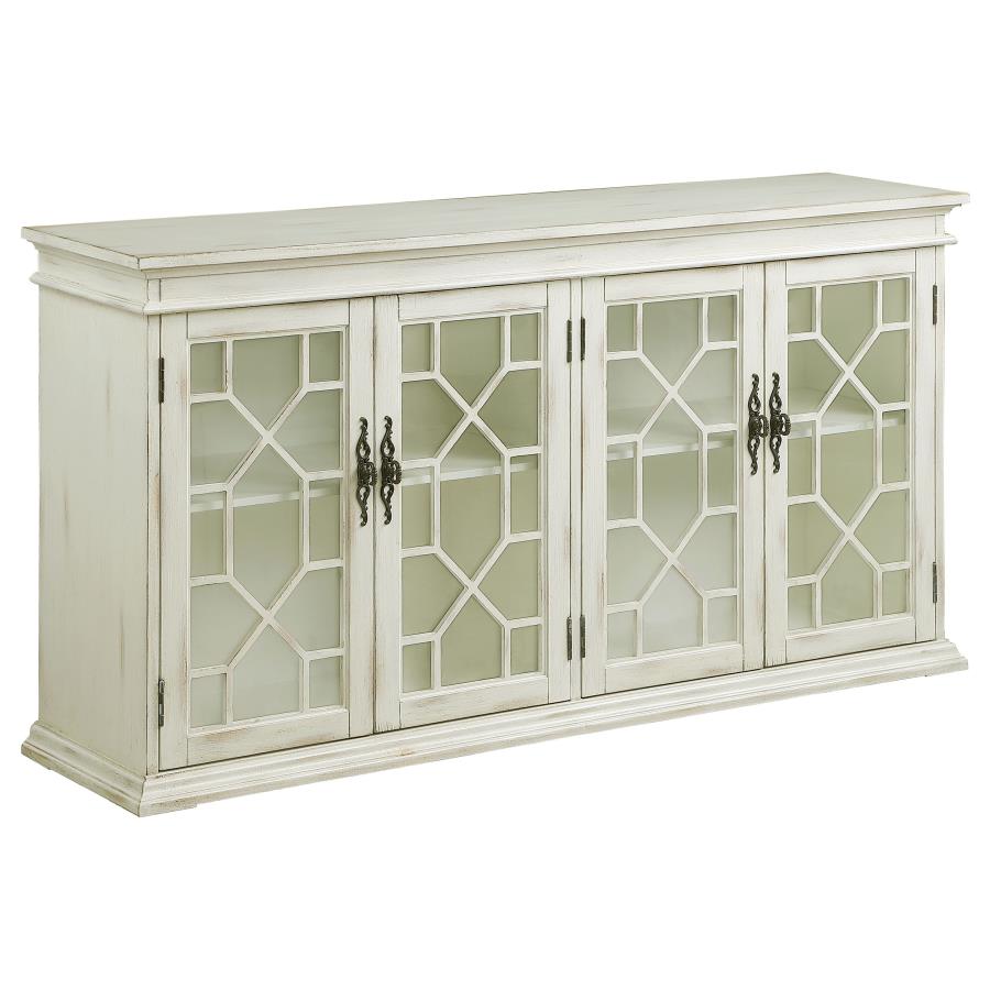 (image for) Kiara 4-door Wood Lattice Storage Accent Cabinet White