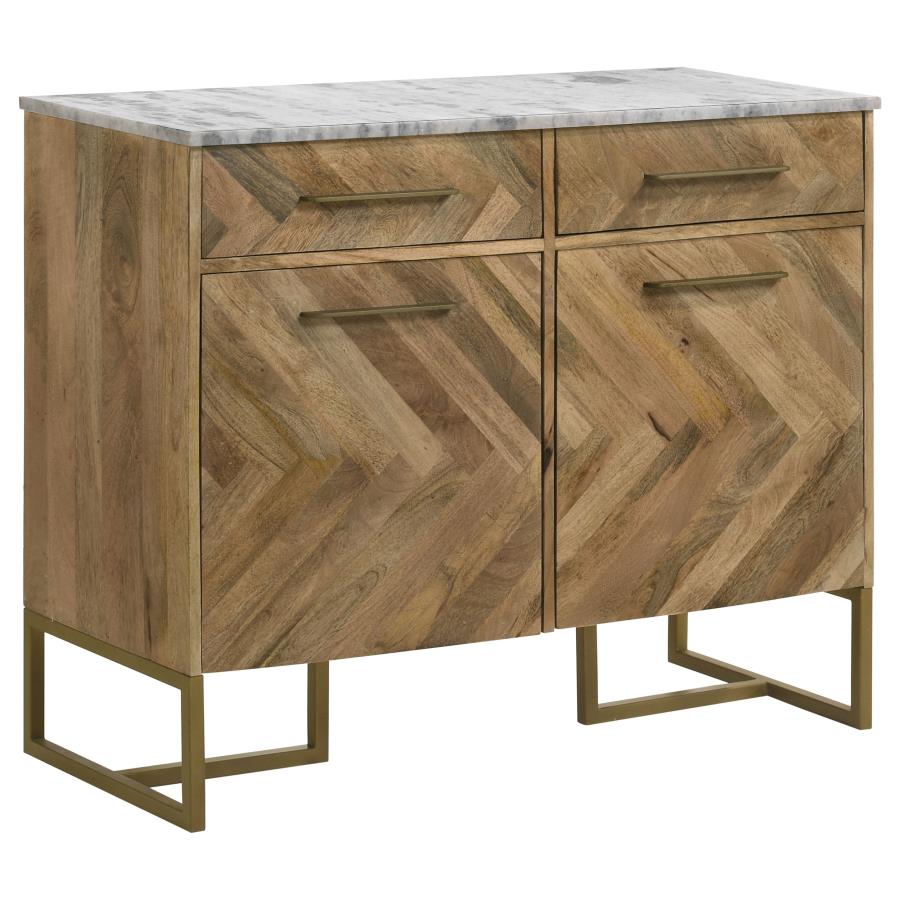 (image for) Keaton 2-door Marble Top Herringbone Accent Cabinet Natural