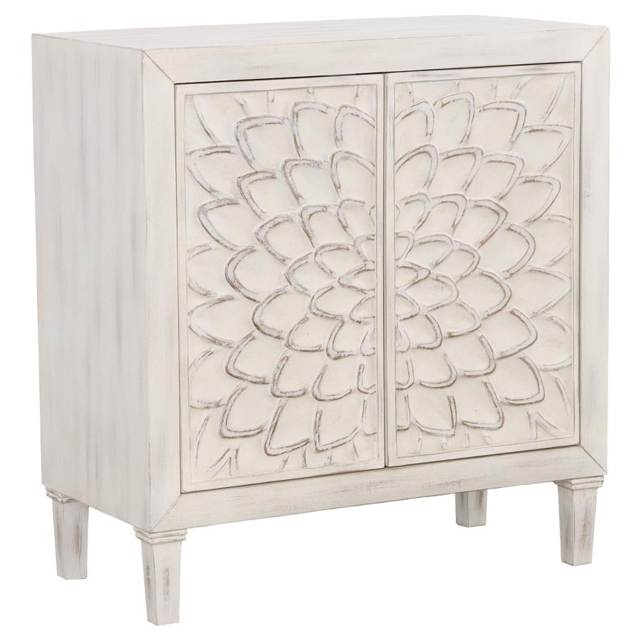 (image for) Clarkia Accent Cabinet with Floral Carved Door White