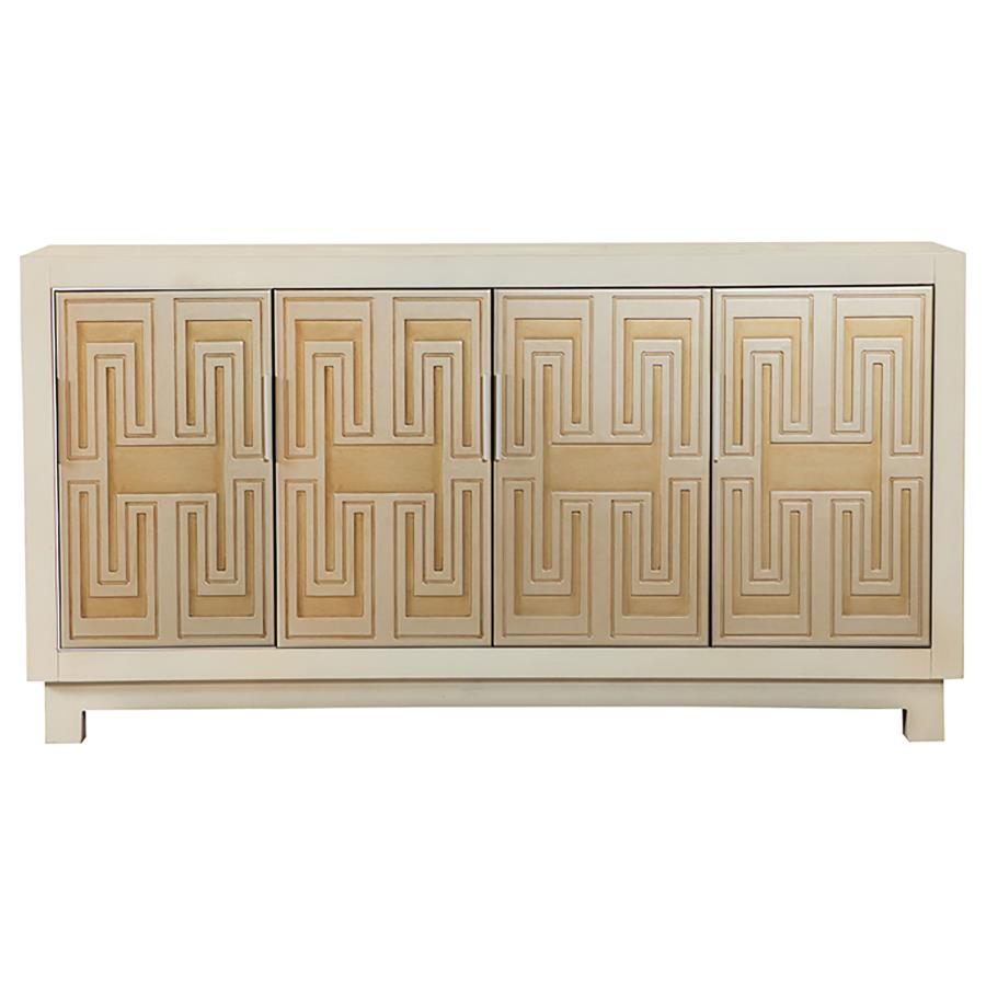 (image for) Voula 4-door Wood Accent Storage Cabinet White and Gold