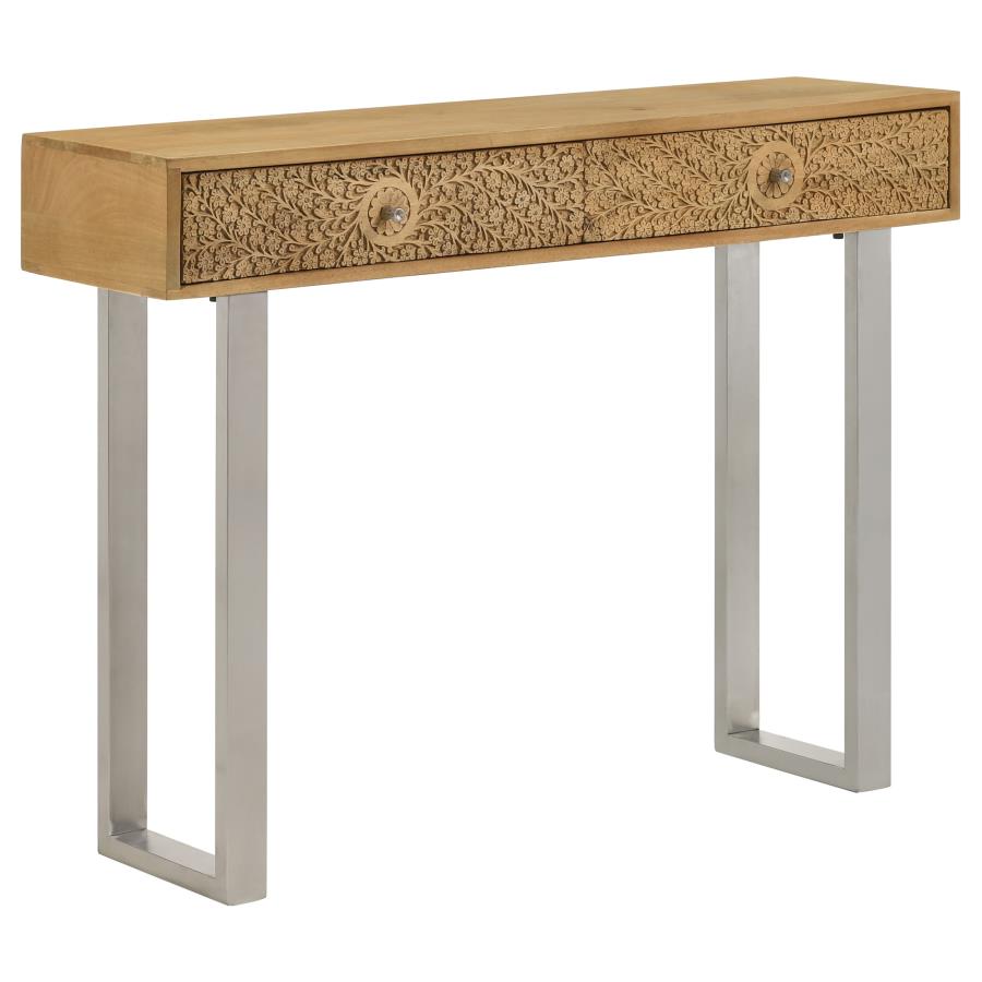 (image for) Draco 2-drawer Console Table Hand Carved Details Natural