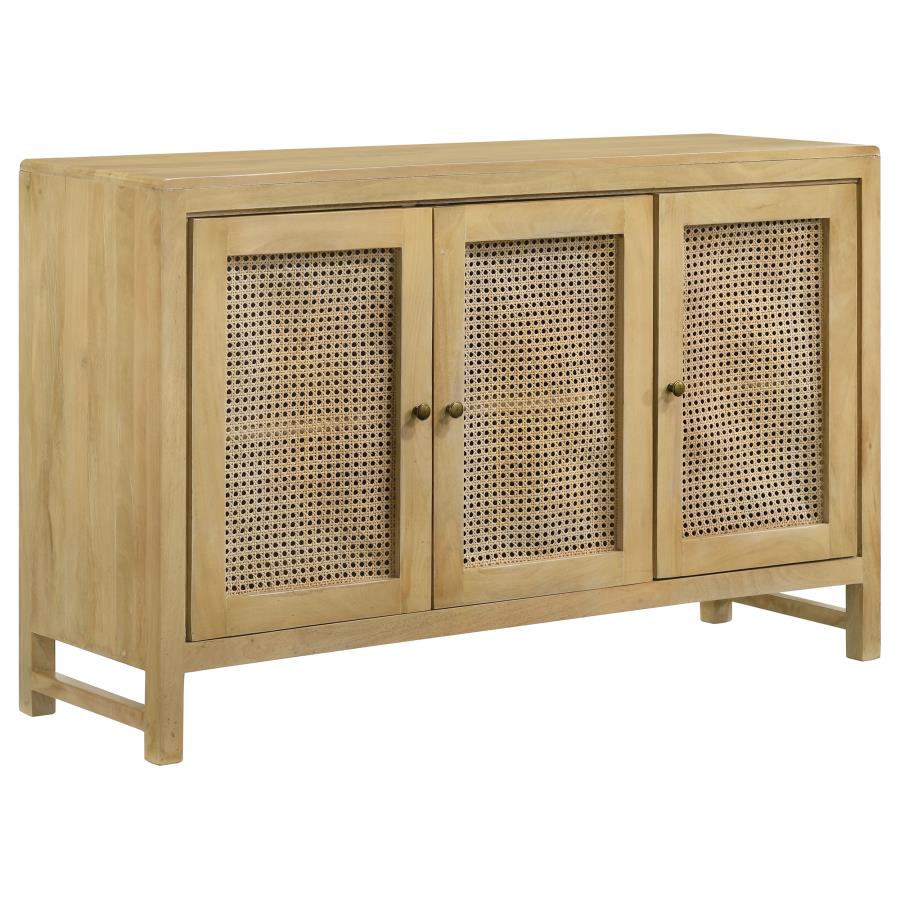 (image for) Zamora 3-door Wood Accent Cabinet with Woven Cane Natural