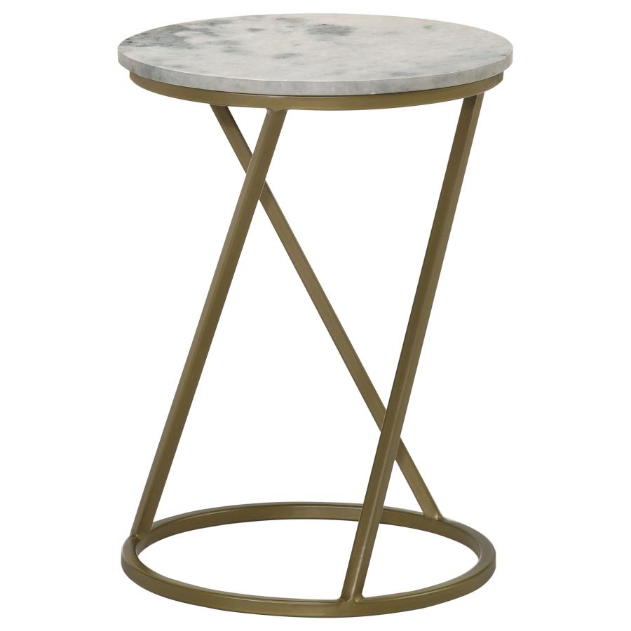 (image for) Malthe Round Marble Top Accent Side White and Antique Gold