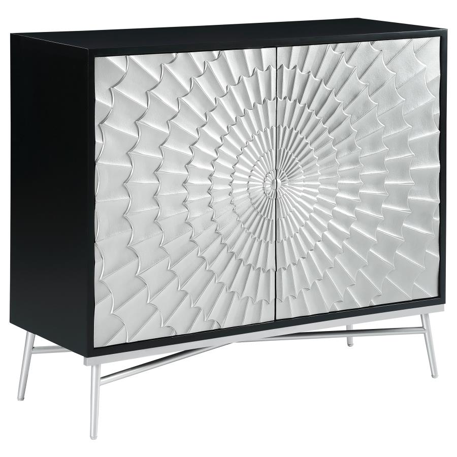 (image for) Josie 2-door Wood Sunburst Accent Cabinet Black and Silver