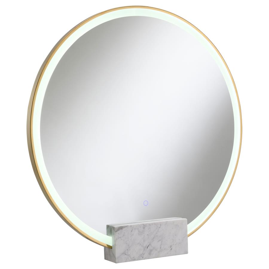 (image for) Jocelyn Round LED Vanity Mirror White Marble Base Gold