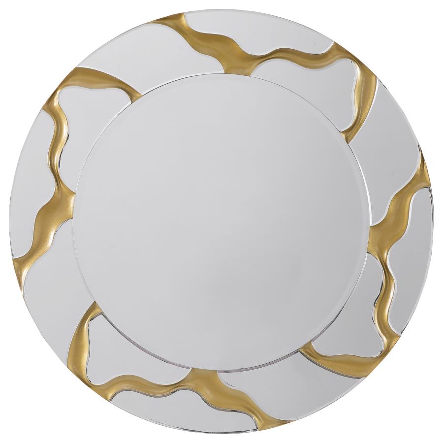 (image for) Dorinda 36 x 36 Inch Round Kintsugi Style Wall Mirror Gold