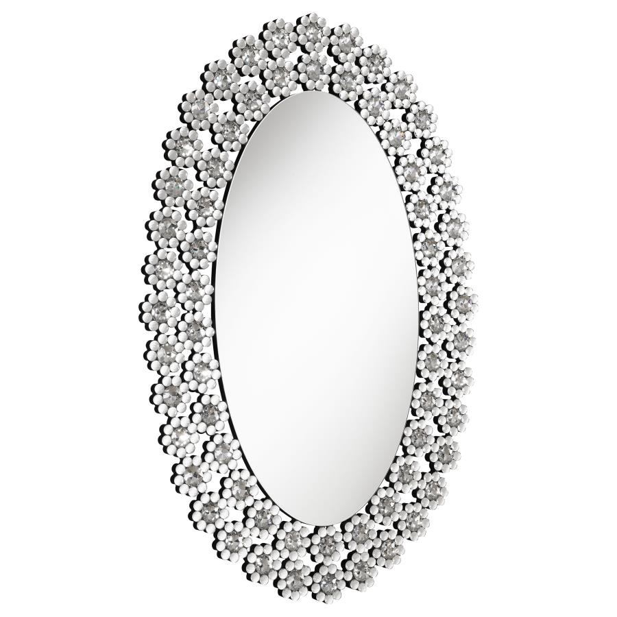 (image for) Colleen 31 x 47 Inch Oval Wall Mirror Crystal Flowers Silver