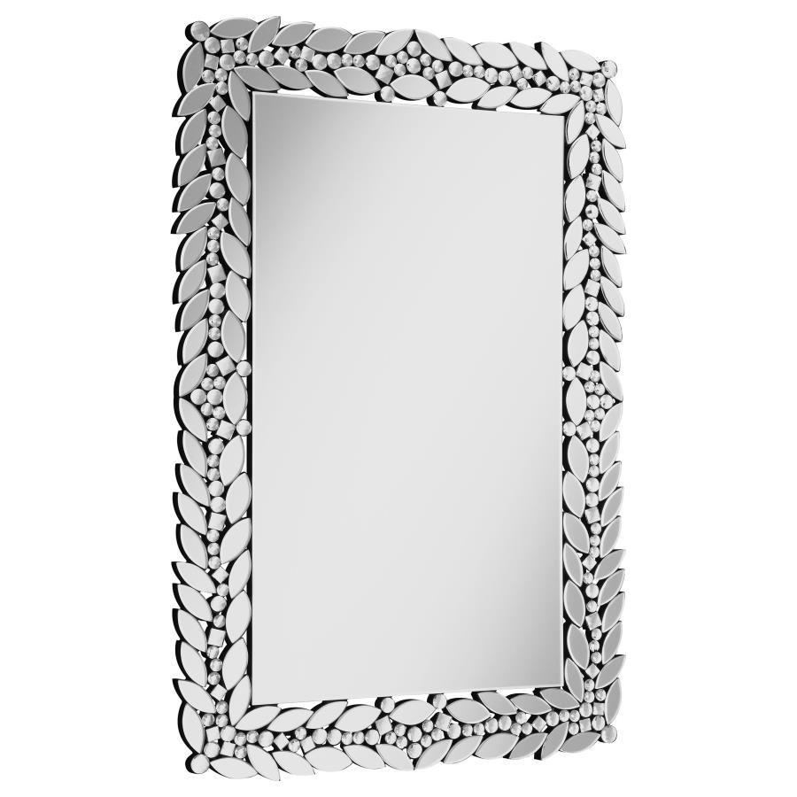 (image for) Cecily 32 x 47 Inch Leaf Border Crystal Wall Mirror Silver