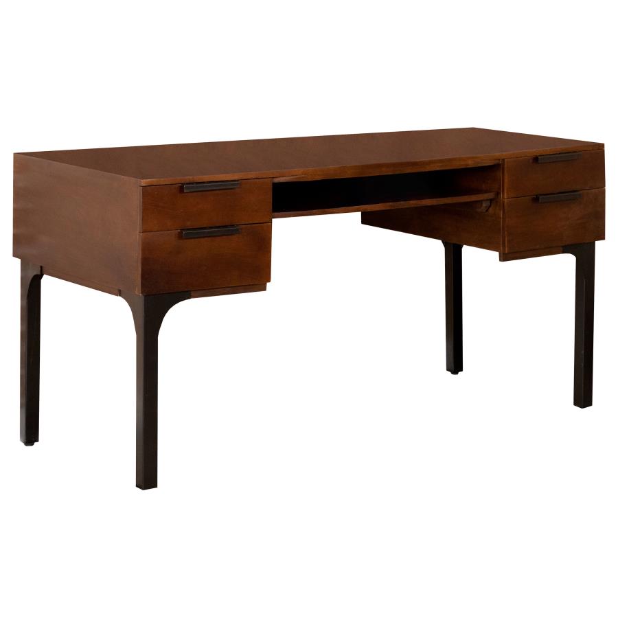 (image for) Portwall 4-drawer Writing Desk Brown and Matte Black